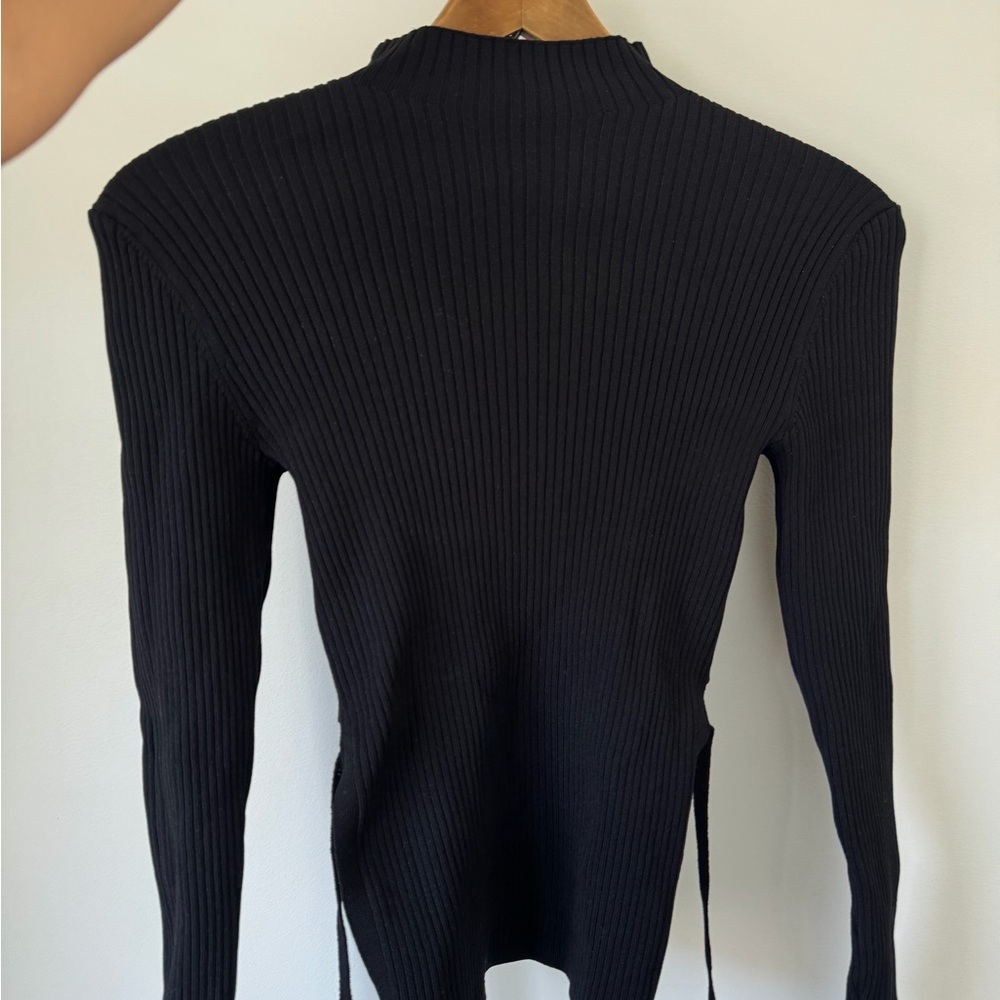 Babaton Black Ribbed Long-Sleeve Top XS